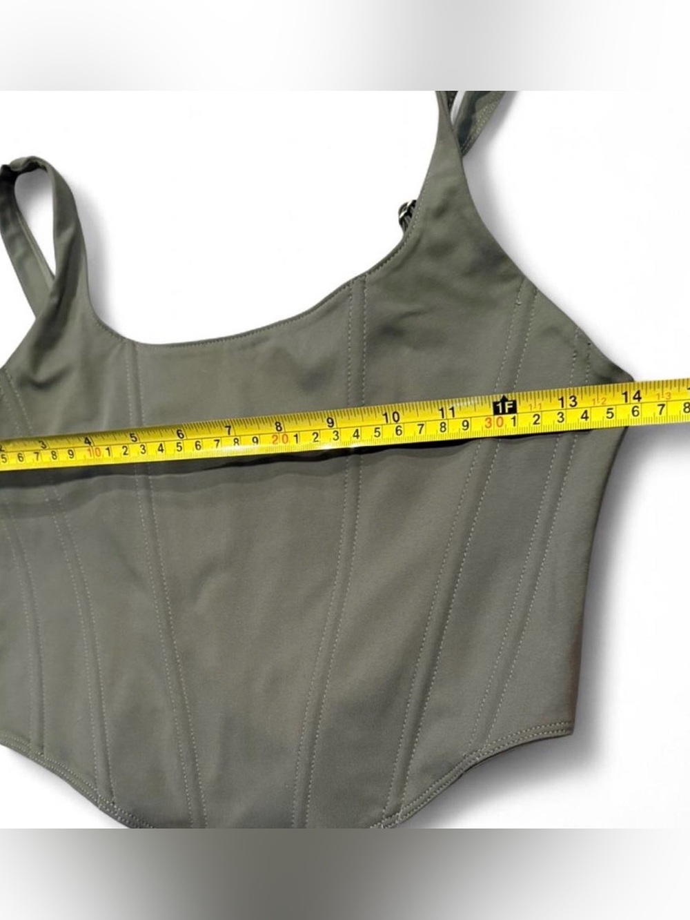 Olive Green Structured Corset Tank Top M - Picture 4 of 4